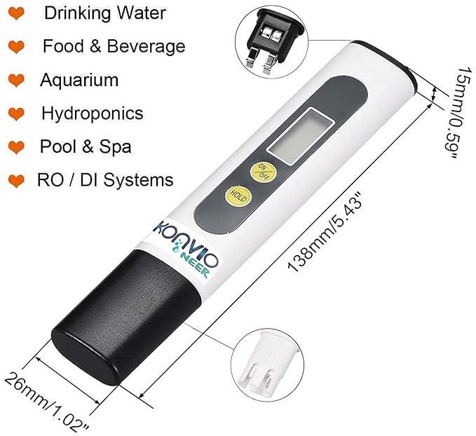 TDS Meter, Electronic Water Tester with 0-9990 PPM Measurement Range, Hand Held Digital Water Test Pen for Farming, Aquariums, Pools, Household Drinking Water