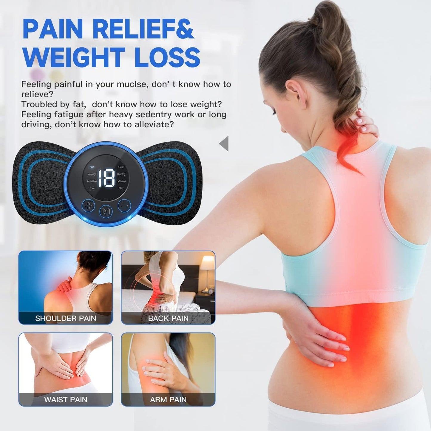 Mini Massager with 8 Modes and 19 Strength Levels | Rechargeable Electric Massager