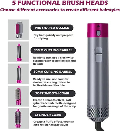 Multifunctional 5 IN 1 Hair Styling Tool Detachable Hot Air Brush Hair Dryer with Comb