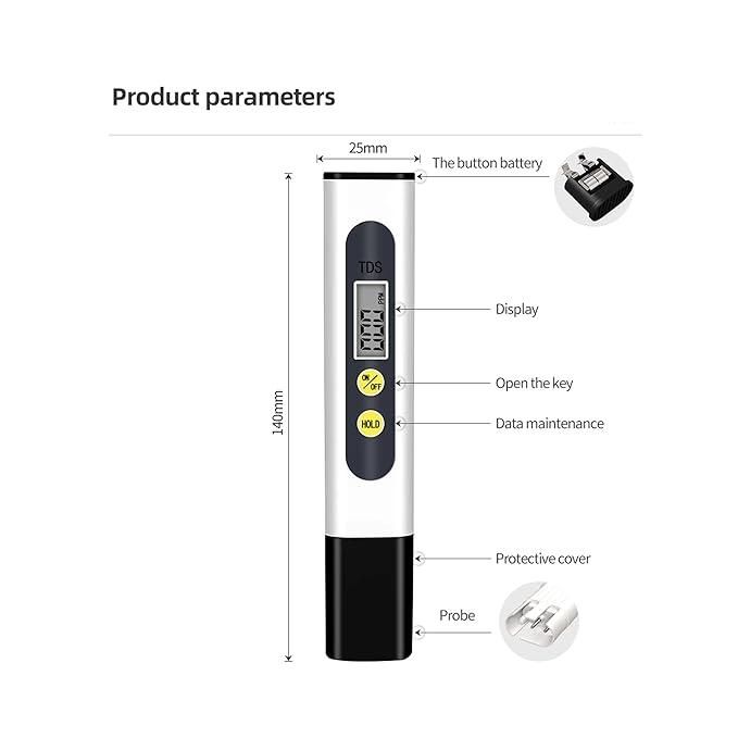 TDS Meter, Electronic Water Tester with 0-9990 PPM Measurement Range, Hand Held Digital Water Test Pen for Farming, Aquariums, Pools, Household Drinking Water
