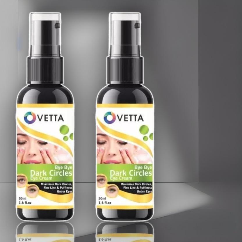 Two bottles of Vetta eye cream on a gray background