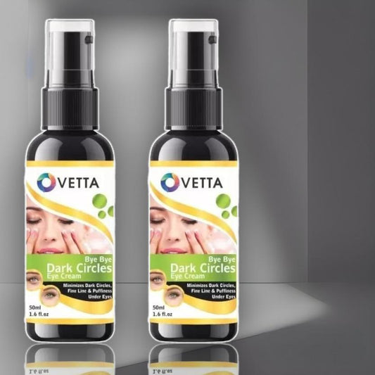 Two bottles of Vetta eye cream on a gray background